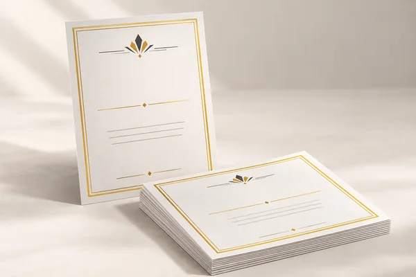 Визуализация дипломов и грамот: наградные листы с декоративной рамкой на плотной бумаге
